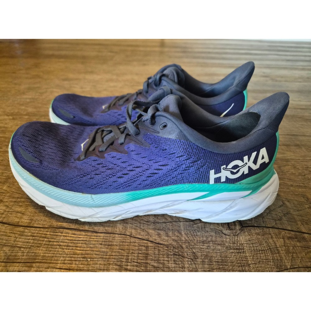 Hoka One One Clifton 8 Womens 8.5 B Running Shoes Blue Green